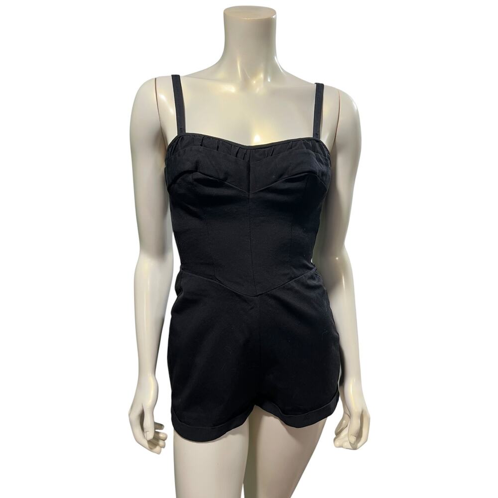 Vintage 1950s Roxanne Perfection Fit Black Swimsuit Romper 34A
